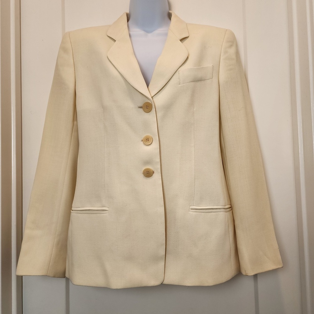 Vintage 90s Giorgio Armani Le Collezioni Wool Blazer US 10 Cream Italy‎ Luxury